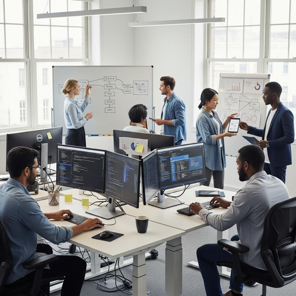 Tecnobij product team collaborating on a software build